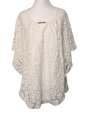 NY Collection White Lace Overlay Poncho Blouse XL NWT